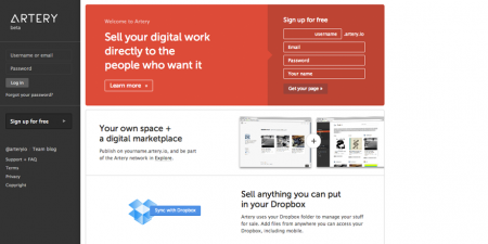 ScreenShot of Artery. Artery lets you sell anything you can put in your Dropbox folder