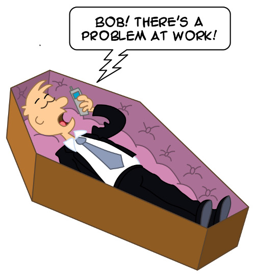 Man in coffin saying on the phone 
